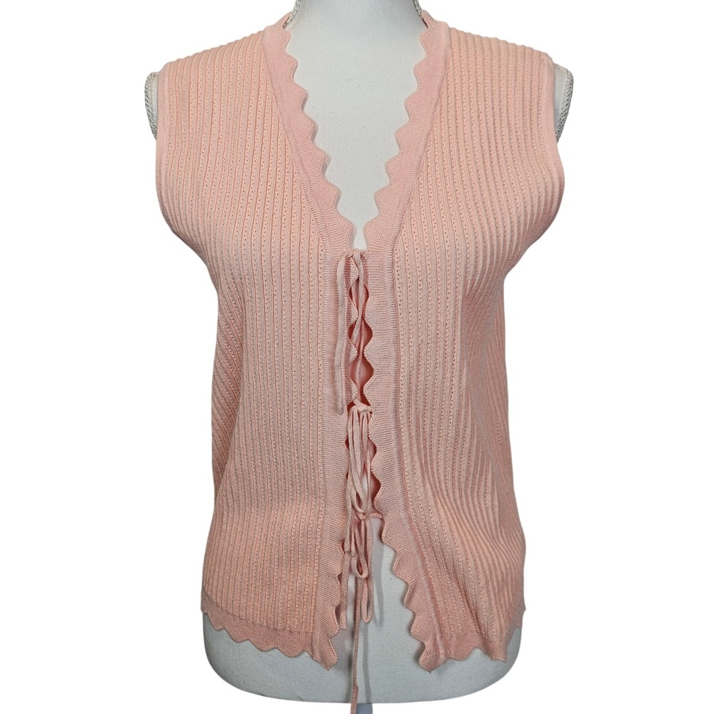 Pale Pink Coquette Soft Girly Tie‎ Front Ribbed Tank Top Sleeveless Size Small